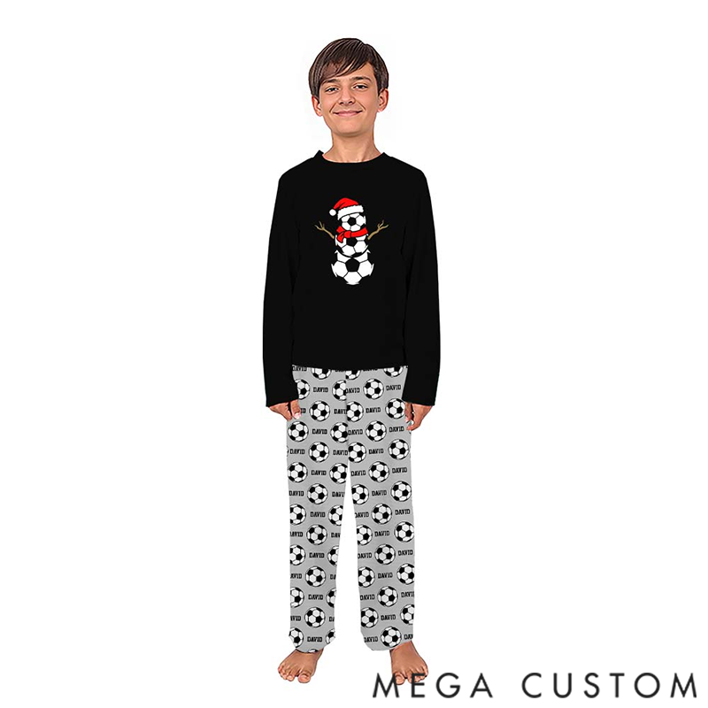 Personalized Christmas Pajamas Set Soccer Snowman Matching Family Pj Sets With Custom Name for Family  