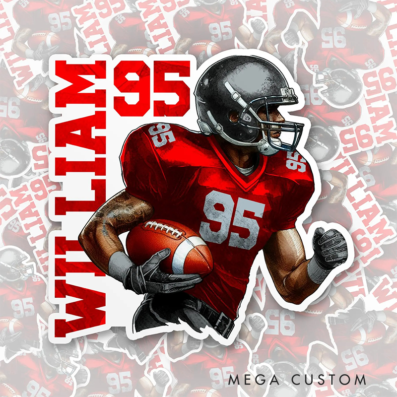 Personalized America Football Sticker with Custom Name and Number for Player Gifts