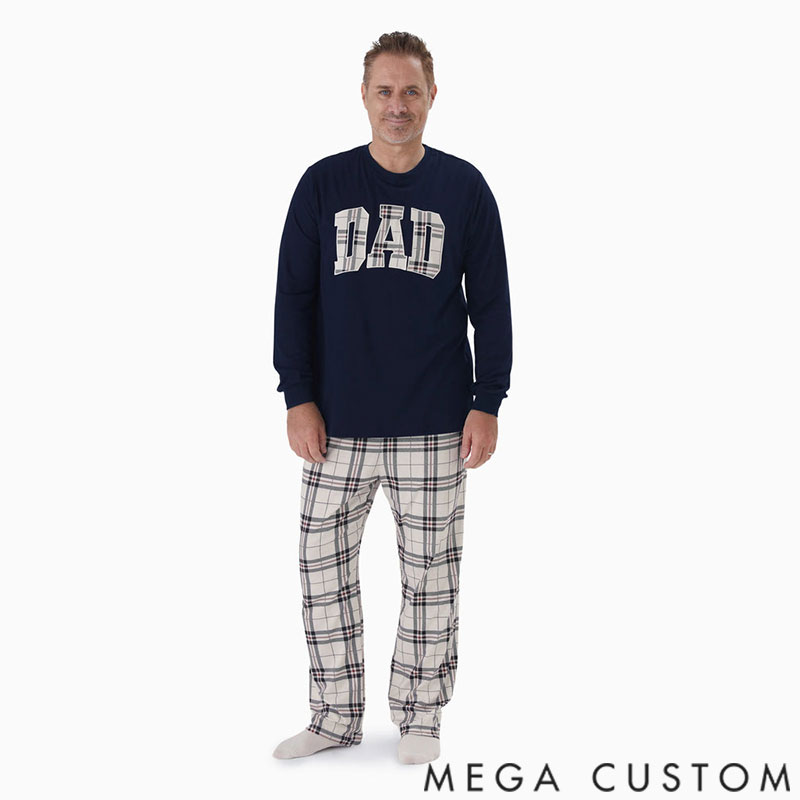 Personalized Custom Name Family Matching School Grid Letter Print Patch Long Sleeve Pajamas Sets for Family