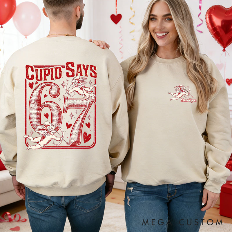 Personalized Girlfriend Wife Cupid Days 67 Retro Love Sweatshirt with Name Couple 6 7 Funny Number Meme Matching Valentines Day Sweatshirt for Her Him