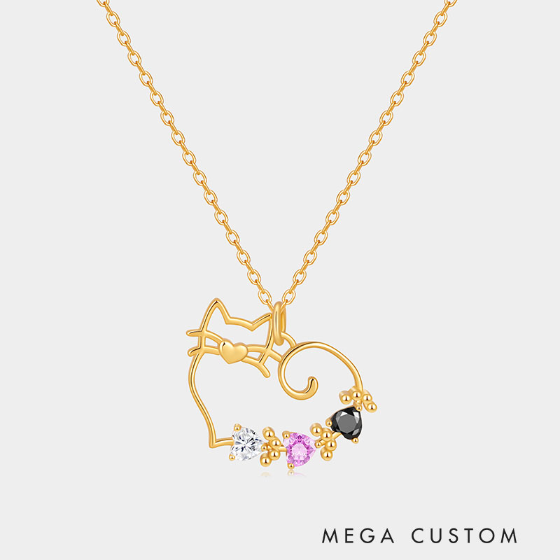 Personalized Openwork Cat Family Necklace A Gift for Your Beloved   925 Sterling Silver Necklace