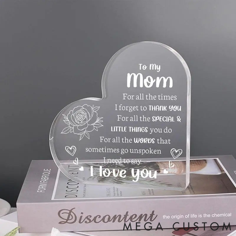Personalized Heart-Shaped Acrylic Figurine of a Loving Mother, a Valentine's Day Gift for Mom.