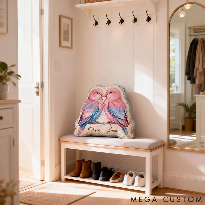 Personalized Lovebirds Lover Custom Names Romantic Valentine Couple Keepsake Decorative For Pet Lover For Lovebirds Lover Graphic 3D Print Pillow