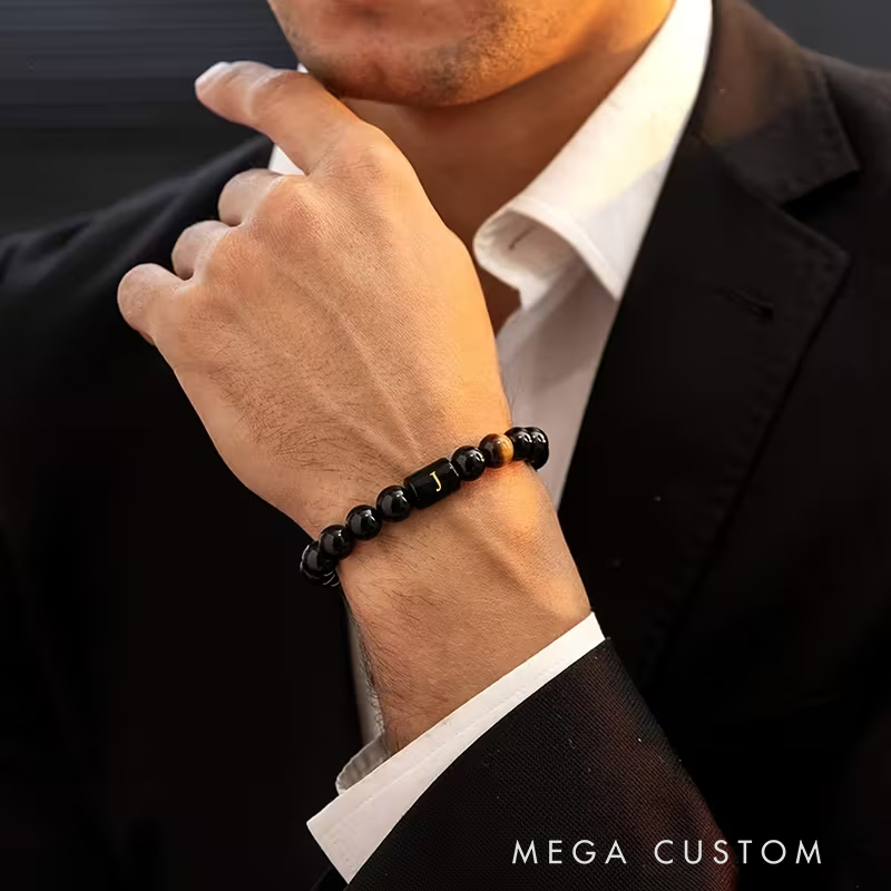 Personalized Tiger Eye Stone Letter Bracelet Fashion A To Z Letters Groomsmen Bracelets Men’s Gifts Valentine’s Day Gifts Dad Anniversary Gift for Him