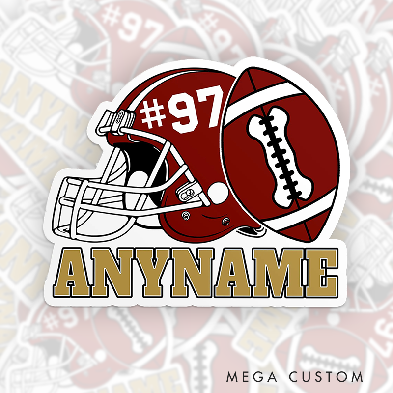 Personalized American Football Helmet Sticker with Custom Player Name and Jersey Number