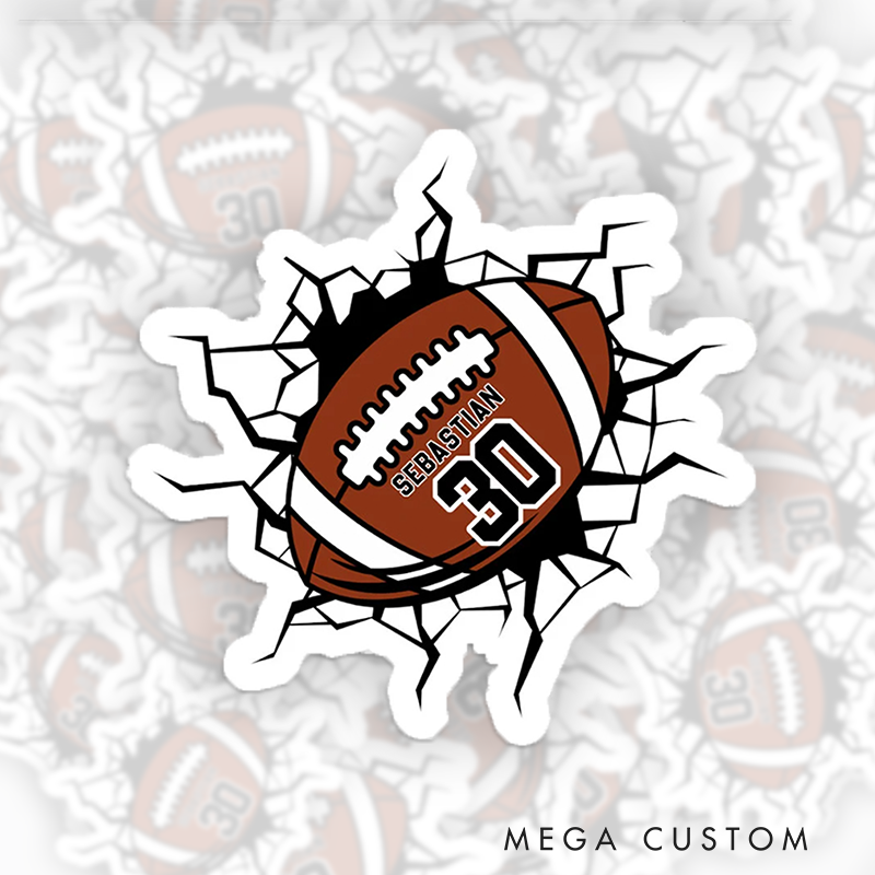 Personalized American Football and Rugby Sticker with Custom Name and Number - Water Bottle Sticker