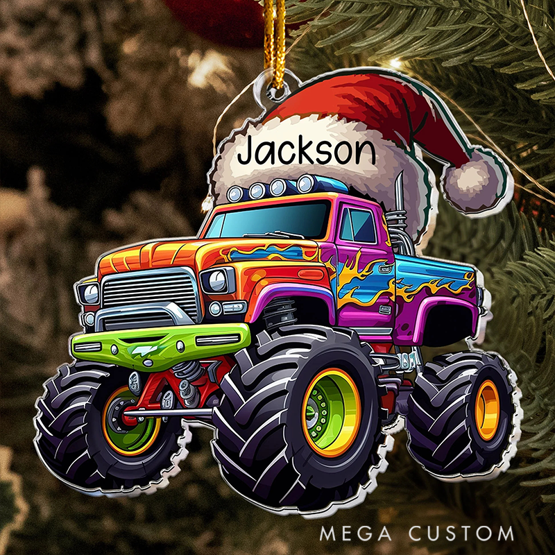 Personalized Monster Truck Christmas Hat Ornament Custom Name Christmas Tree Decoration Gifts