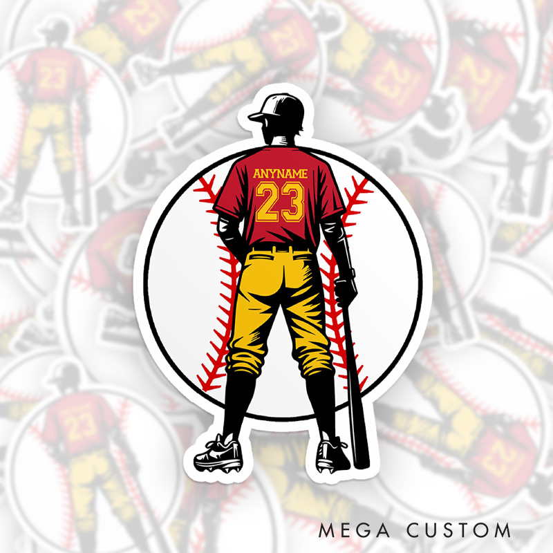 Personalized Baseball Fan Sticker with Featuring Batter Design and Custom Text  