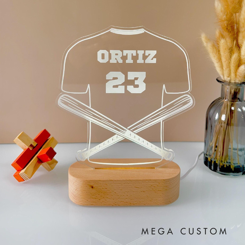Personalized Baseball Jersey LED Night Light with Custom Name and Number for Sports Fans