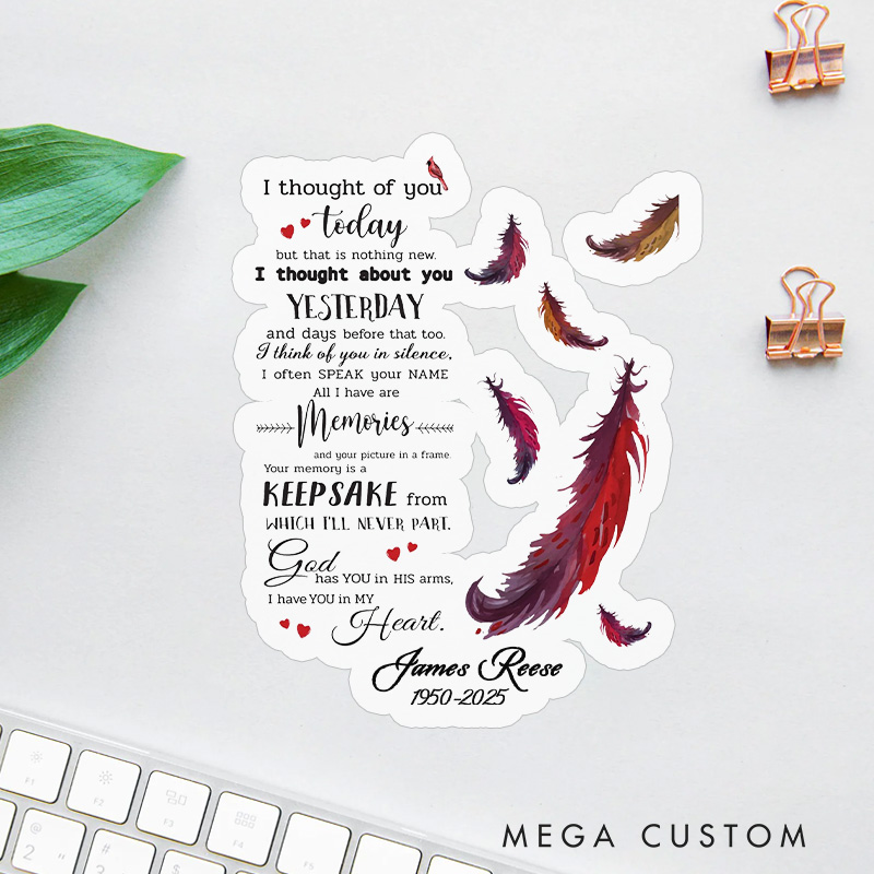 Personalized Memorial Sticker Watercolor Feather Heart Bird Sympathy Gift for Loss of Loved One Grieving