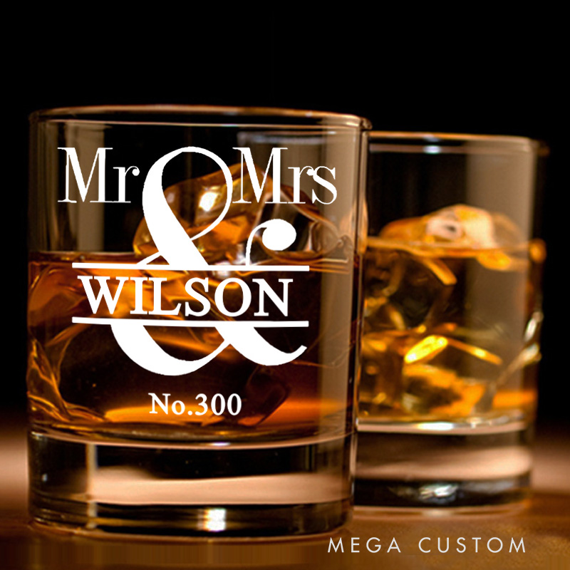 Personalized Mr and Mrs Whiskey Tumblers Housewarming Gift Custom Engraved Whiskey Glass Wedding New Home Gift Moving House Gift for Homeowner