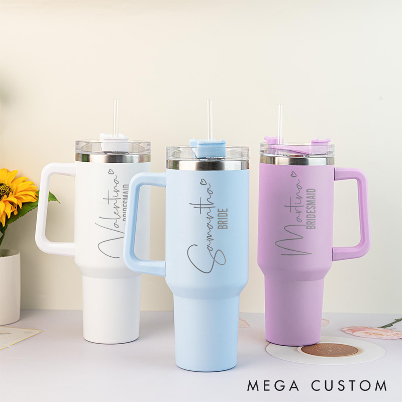 Personalized Bridesmaid Name with Heart 40oz Tumbler Maid of Honor Tumbler with Lid and Straw Bachelorette Party Gift for Her Bridal Shower Tumbler