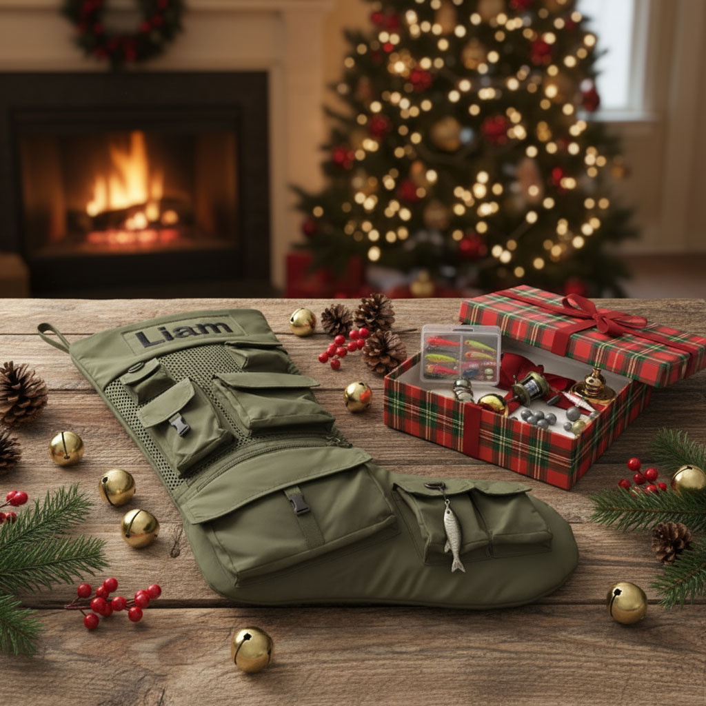 Personalized Fishing-Themed Quilted Christmas Stocking