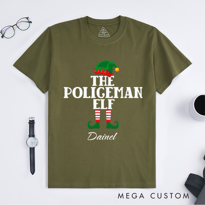 Personalized Police Elf Funny Holiday Custom Design Gift for Police Officer T-Shirt