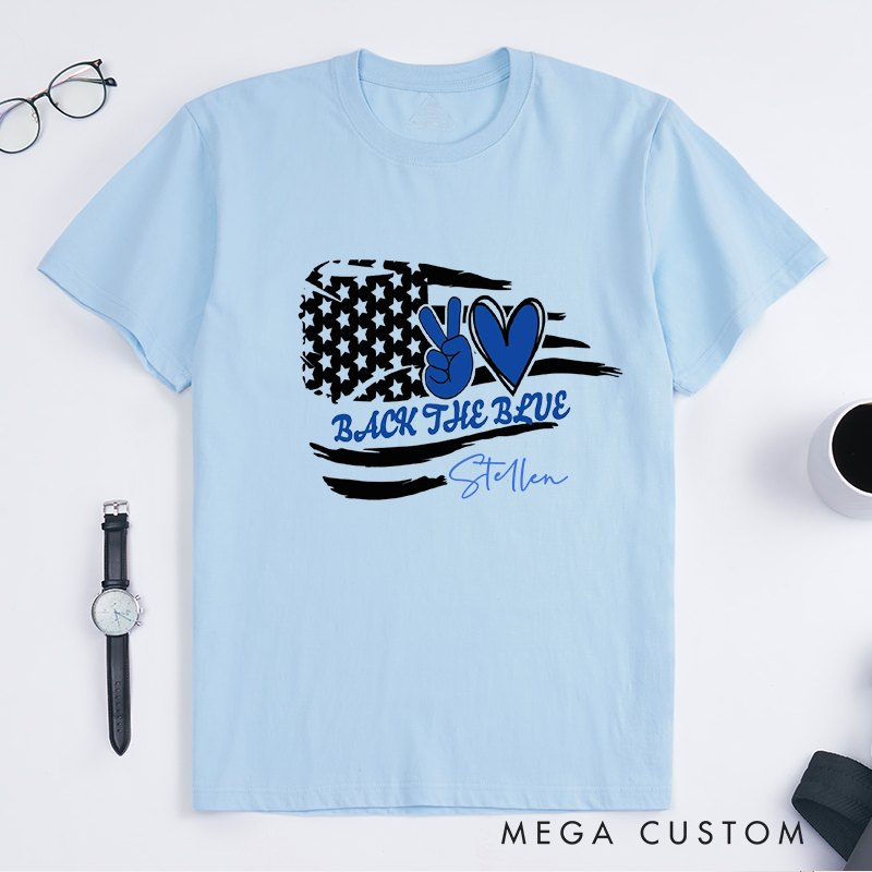 Personalized Police Back the Blue Peace and Love Custom Design Gift for Police Officer T-Shirt