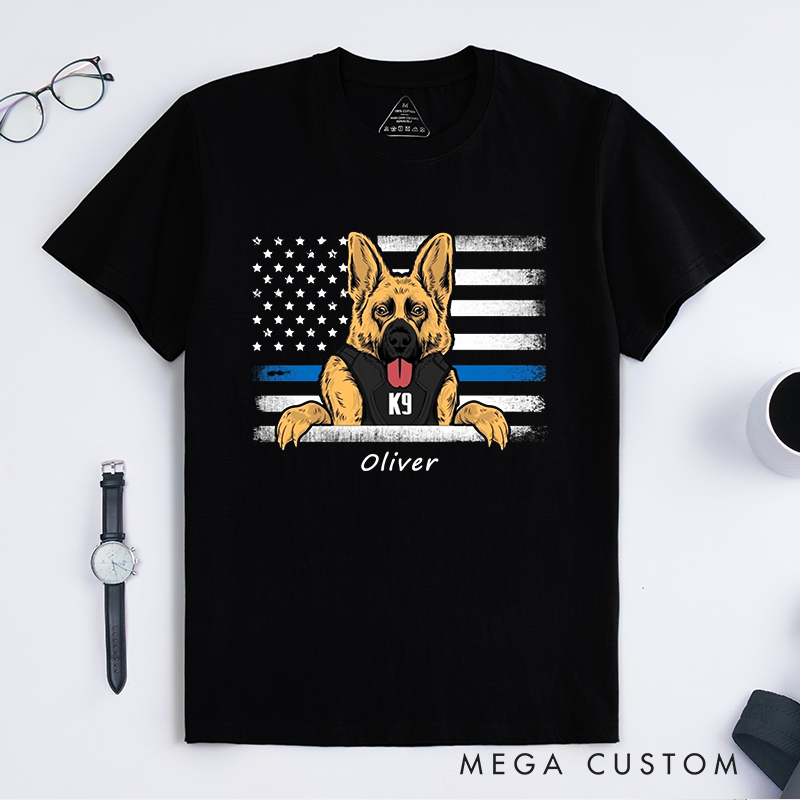 Personalized Police K9 Police Dog Thin Blue Line Custom Design Gift for Police Officer T-Shirt