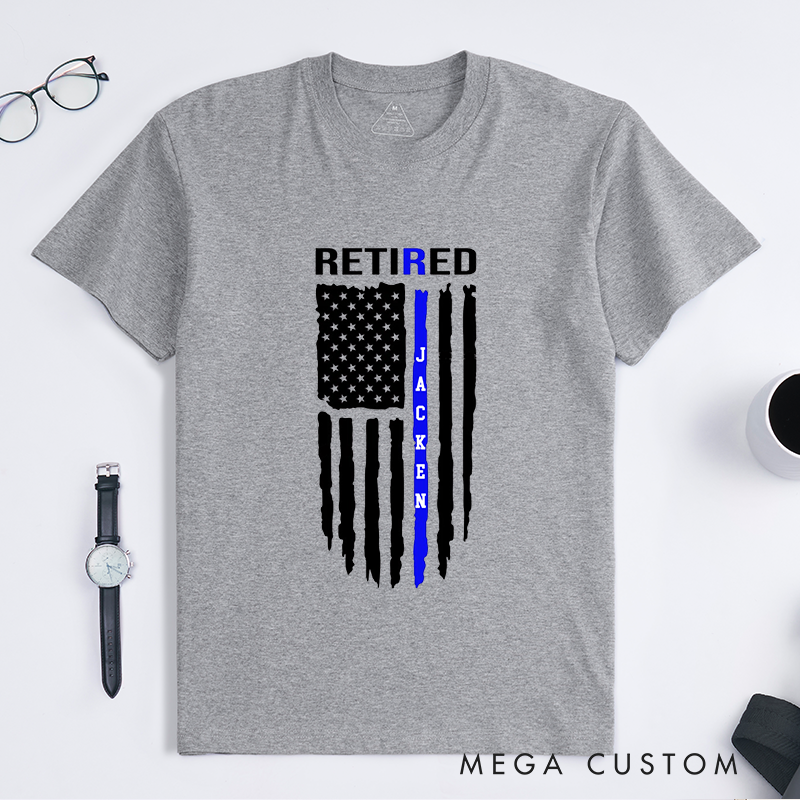 Personalized Police Retired Thin Blue Line Flag Custom Design Gift for Police Officer T-Shirt