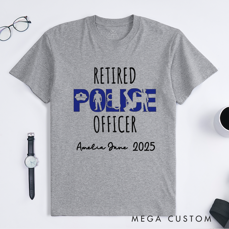Personalized Retired Police Officer Thin Blue Line Custom Design Gift for Police Officer T-Shirt