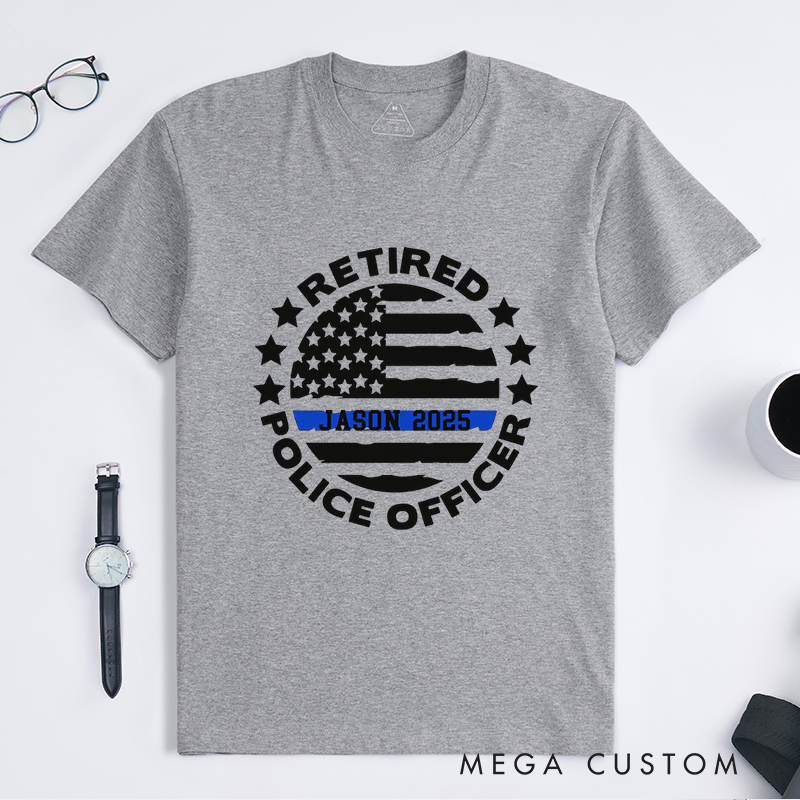 Personalized Retired Police Officer Thin Blue Line Badge Design Gift for Police Officer T-Shirt