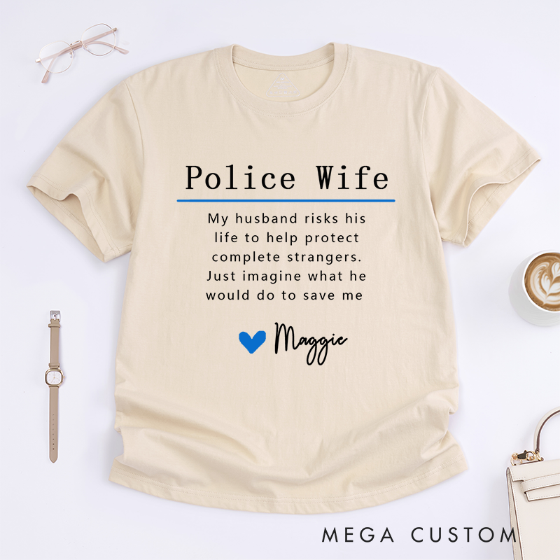 Personalized Police Wife Design with Heartfelt and Minimalist Style with Badge Style with Bold and Fun Style Gift for Wife Police Officer T-Shirt