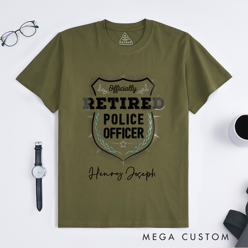 Personalized Officially Retired Police Officer T-Shirt with Badge and Elegant Typography Design Gift for Police Officer T-Shirt
