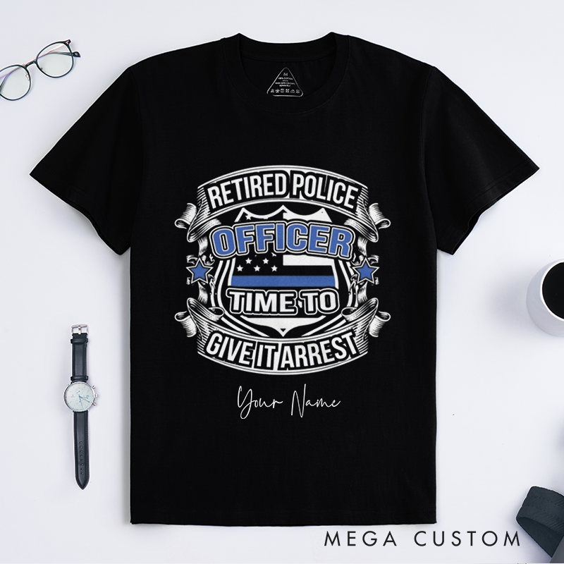 Personalized Retired Police Officer T-Shirt with Bold Graphics and Ribbon Banner Design Gift for Police Officer T-Shirt