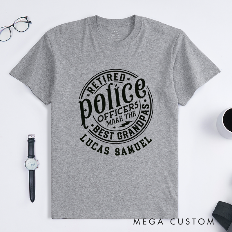 Personalized Retired Police Officer T-Shirt with Fun Grandparent Themed Design Gift for Police Officer T-Shirt
