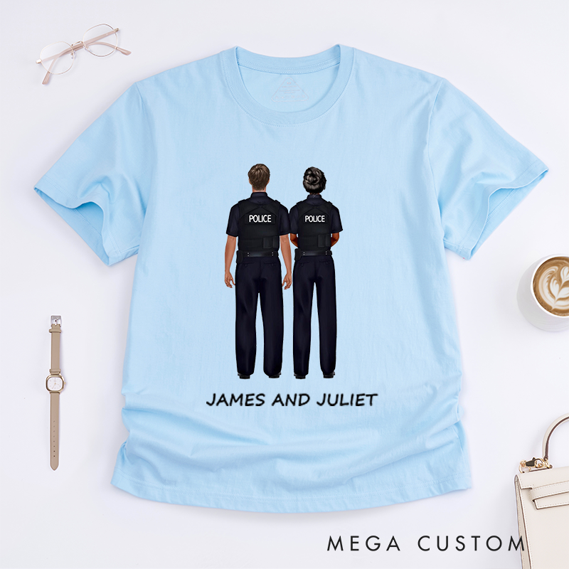 Personalized Police Couple Illustration Design Gift for Wife Police Officer T-Shirt