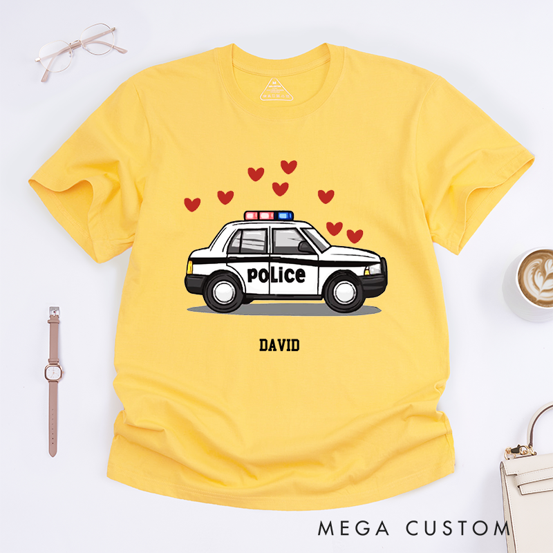 Personalized Police Car Love Design Gift for Wife Policewoman Police Officer T-Shirt