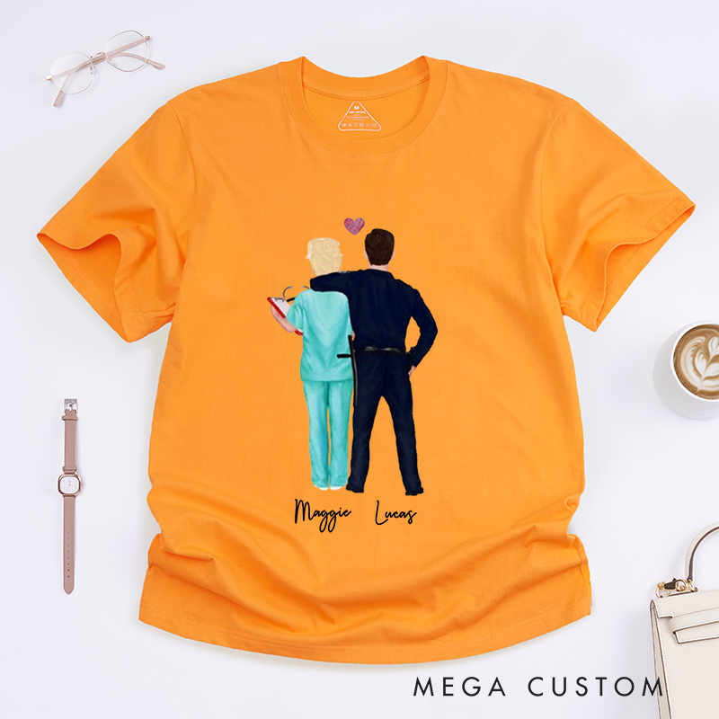 Personalized Couple in Uniform Nurse Design Gift for Wife Police Officer T-Shirt