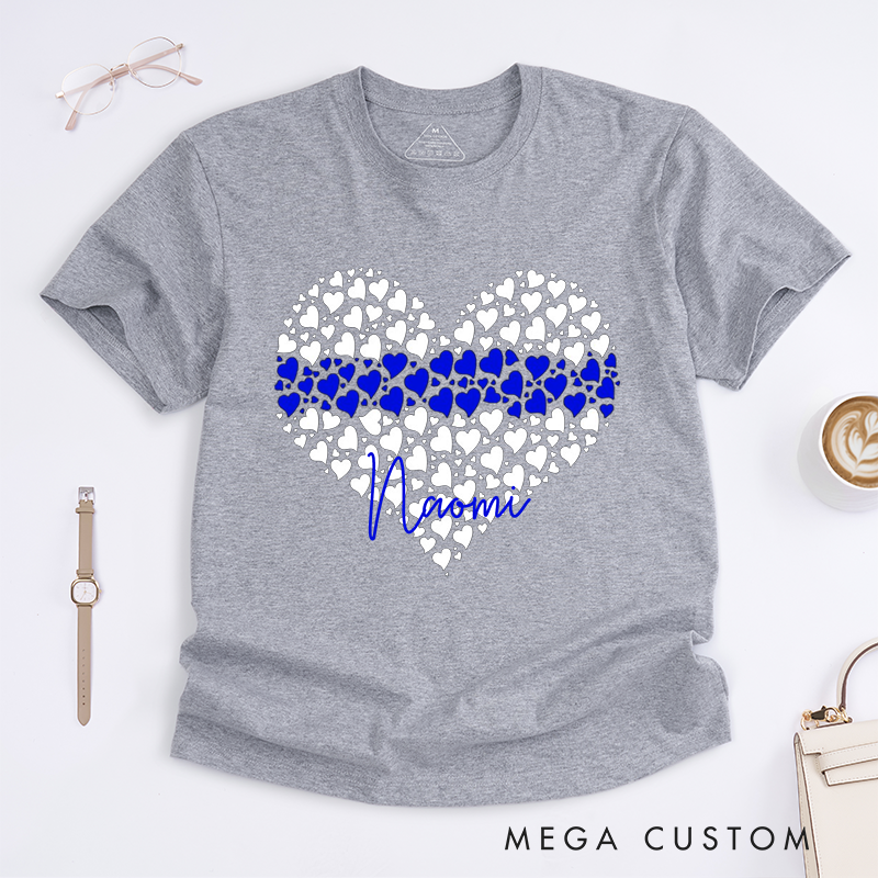 Personalized Police Heart of Support with Thin Blue Line Design Gift for Wife Police Officer T-Shirt