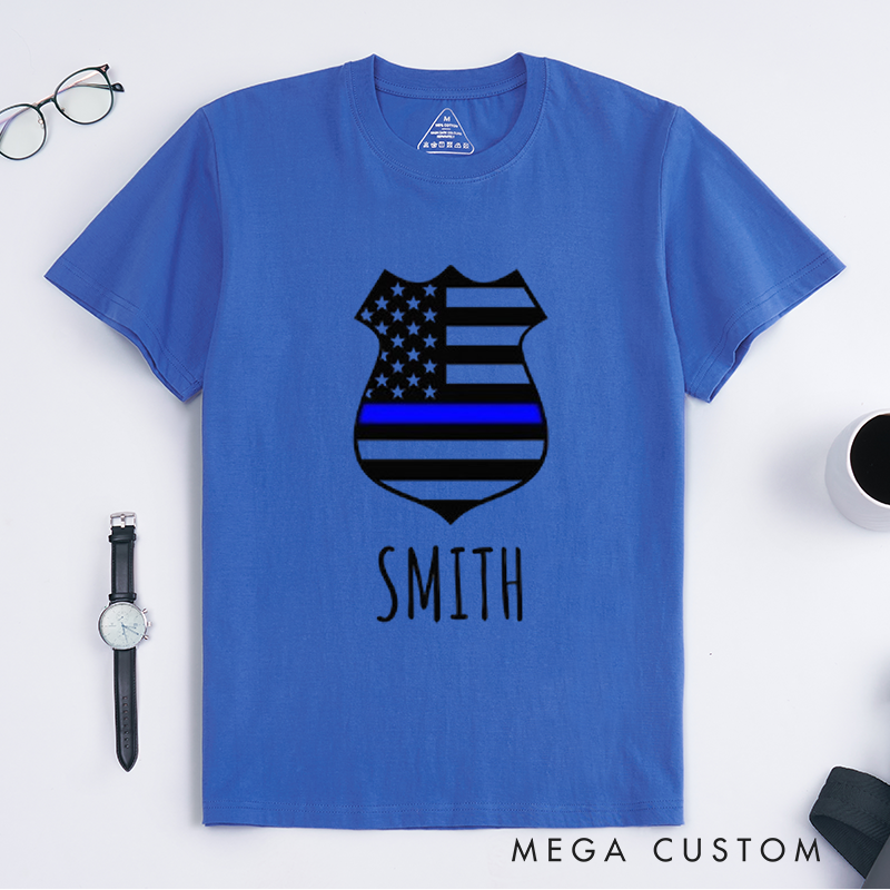 Personalized Police Thin Blue Line Badge Design Gift for Police Officer T-Shirt