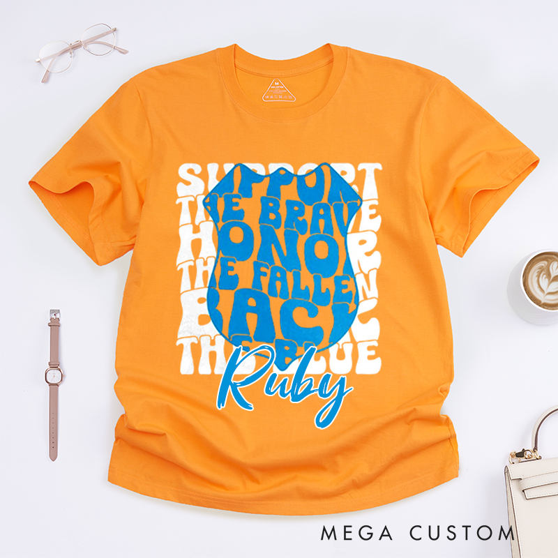 Personalized Police Vibrant Back the Blue Typography Design Gift for Police Officer T-Shirt