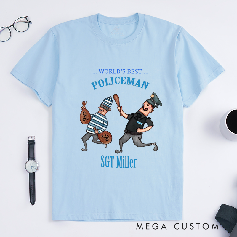 Personalized Cartoon Worlds Best Policeman Cartoon Design Gift for Police Officer T-Shirt