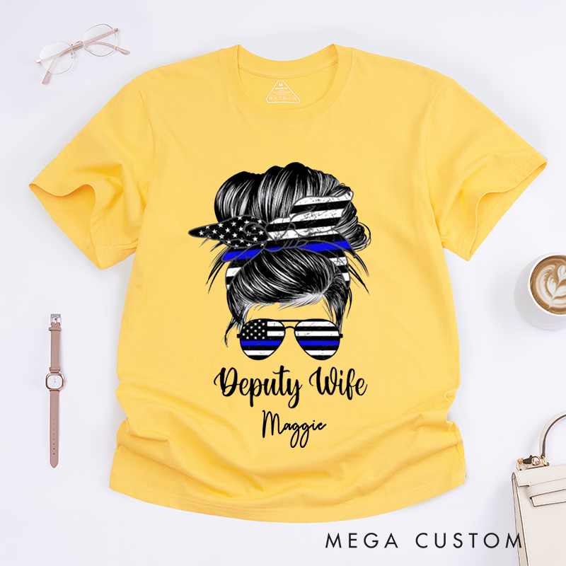 Personalized Policeman Deputy Wife with Trendy and Patriotic Style Design Gift for Wife Police Officer T-Shirt