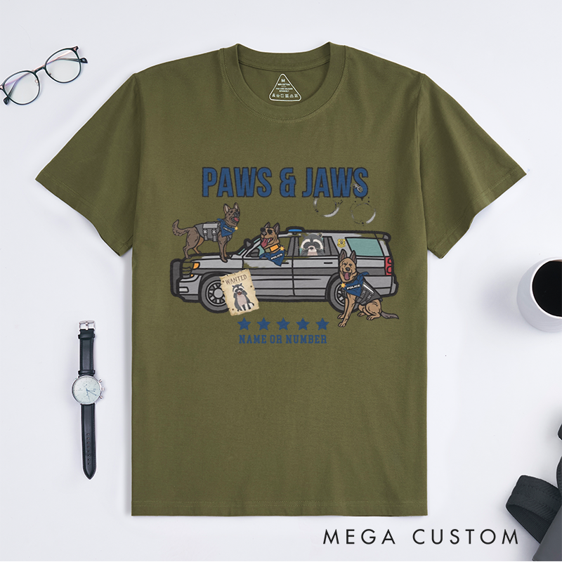Personalized Humorous Police Paws and Jaws K9 Police Design Gift for Police Officer T-Shirt