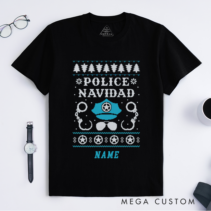 Personalized Police Navidad Ugly Sweater Design Gift for Police Officer T-Shirt