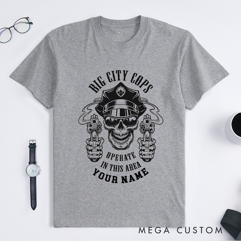 Personalized Police Big City Cops Skull Design Gift for Policewoman Police Officer T-Shirt