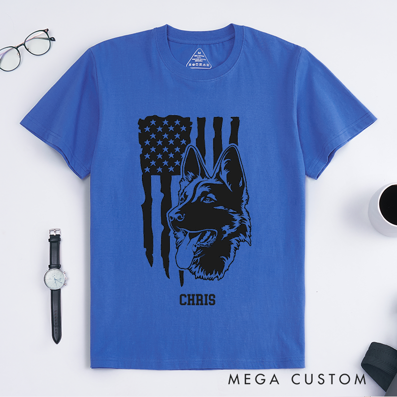 Personalized Police K9 American Flag Design Gift for Policewoman Police Officer T-Shirt