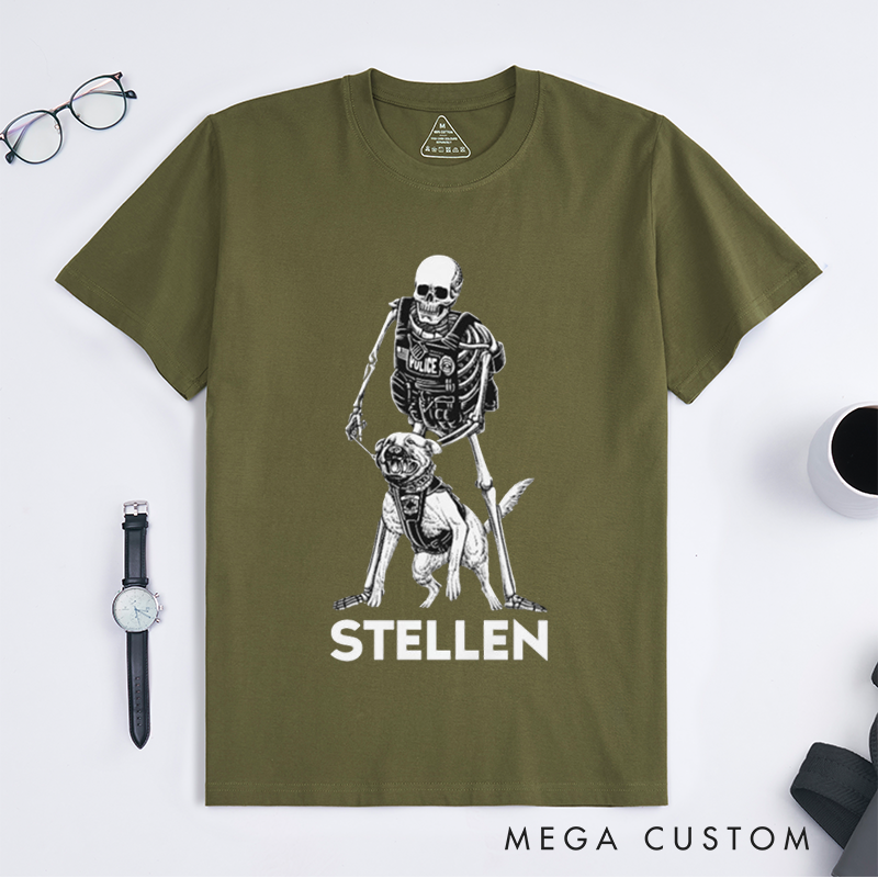 Personalized Skeleton Officer and K9 Design Gift for Police Officer T-Shirt