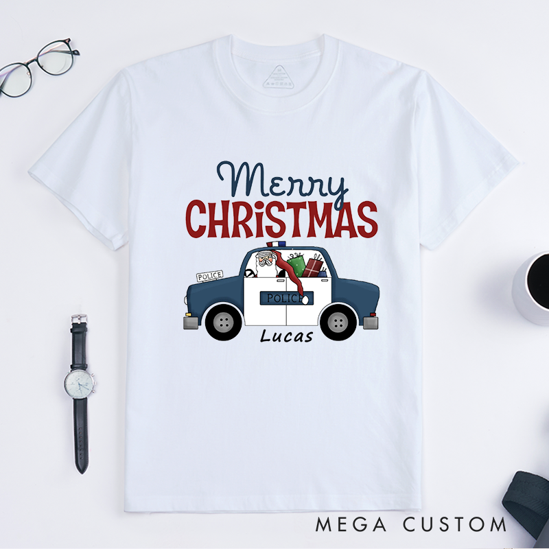 Personalized Police Merry Christmas Police Car Design Gift for Police Officer T-Shirt