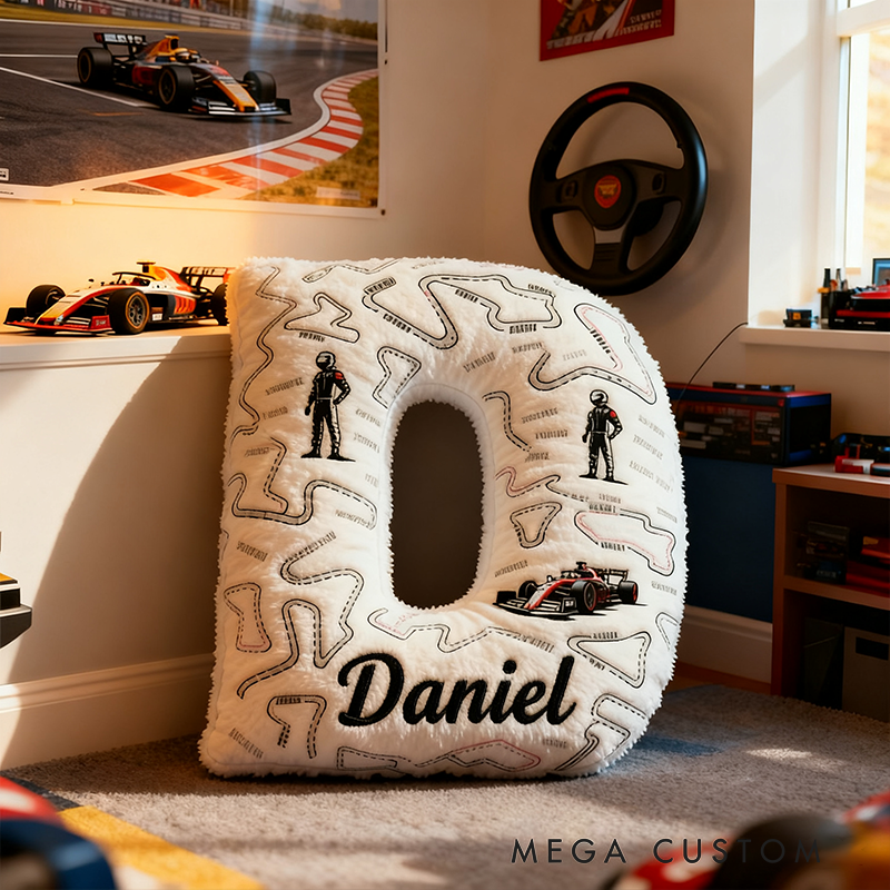 Personalized Race Track Pillow Custom Name 3D Graphic Print Cushion Gift for Racers and Racing Lovers