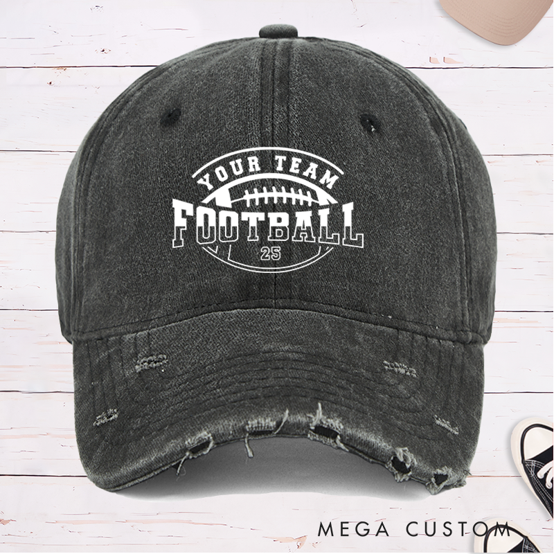Personalized American Football Ball Design Cap with Custom Team Name and Number