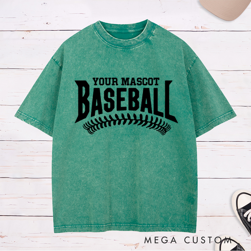 Personalized Baseball Washed T-Shirt with Custom Mascot Name and Classic Stitch Design