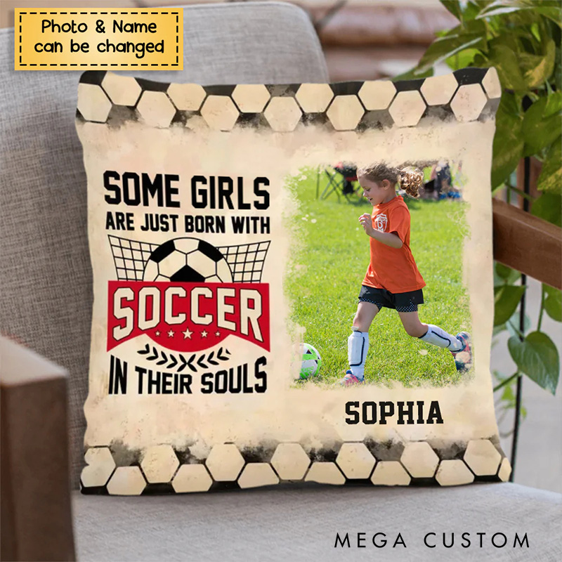 Personalized Soccer Throw Pillow with Custom Photo, Name, and Inspiring Quote