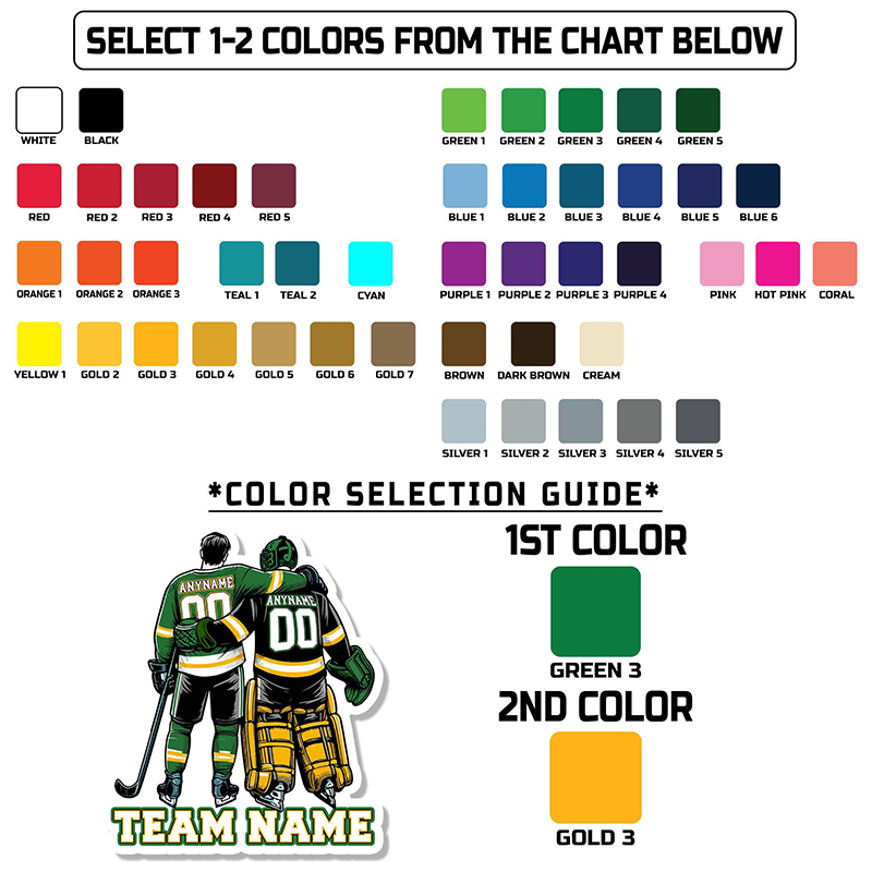 Personalized Hockey Sticker with Dynamic Duo and Custom Names, Numbers, and Team Name