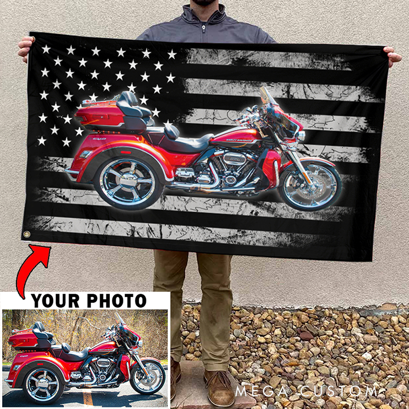 Personalized Photo Trike Motorcycle Flag Custom Photo Wall Hanging Gift for Bikers and Motorcycle Fans