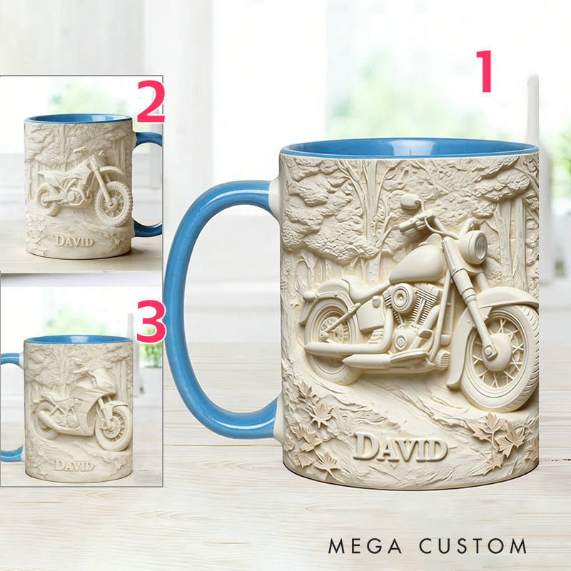 Personalized Motorcycle Mug with 3D Like Design Custom Name Biker Gift Coffee Cup