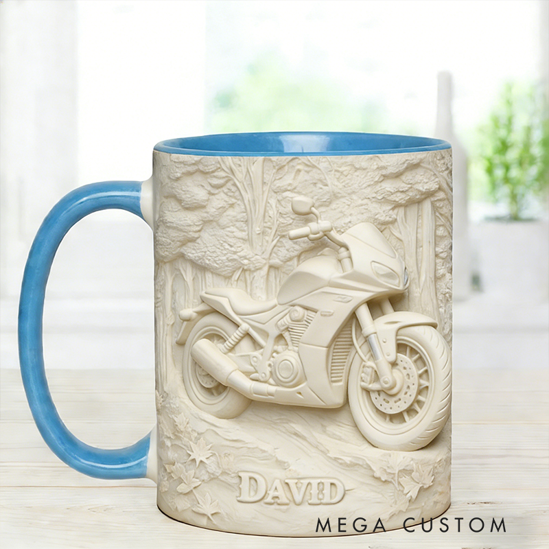 Personalized Motorcycle Mug with 3D Like Design Custom Name Biker Gift Coffee Cup
