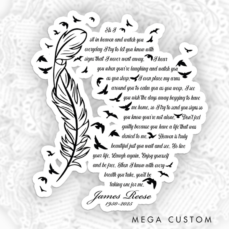 Personalized Memorial Sticker Feather Birds Heaven Poem Sympathy Gift for Loss of Loved One Grieving